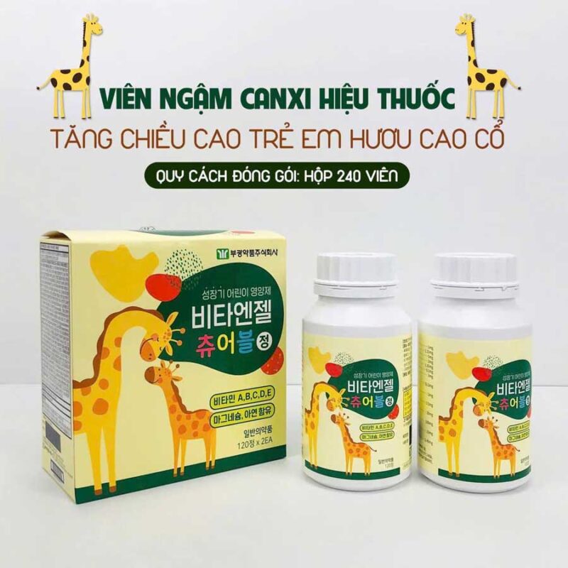 Kẹo Canxi Hươu Cao Cổ Hàn Quốc Tăng Chiều Cao Tối Ưu Cho Bé (Hộp 180 viên)
